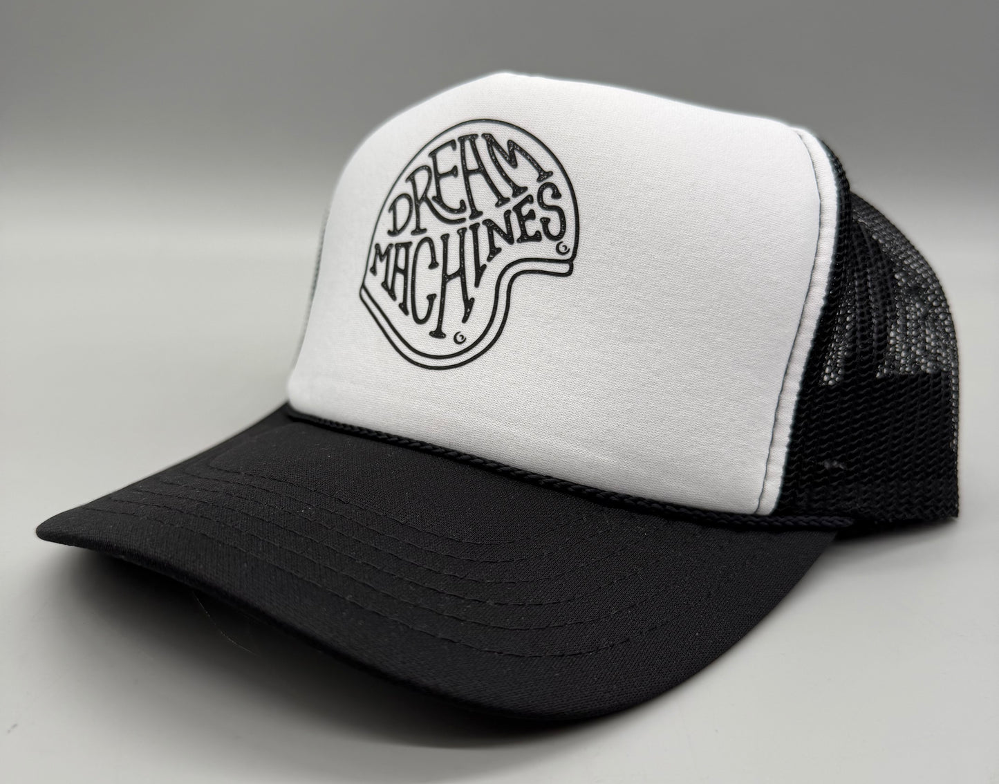 Black & White Trucker Hat with Helmet Logo
