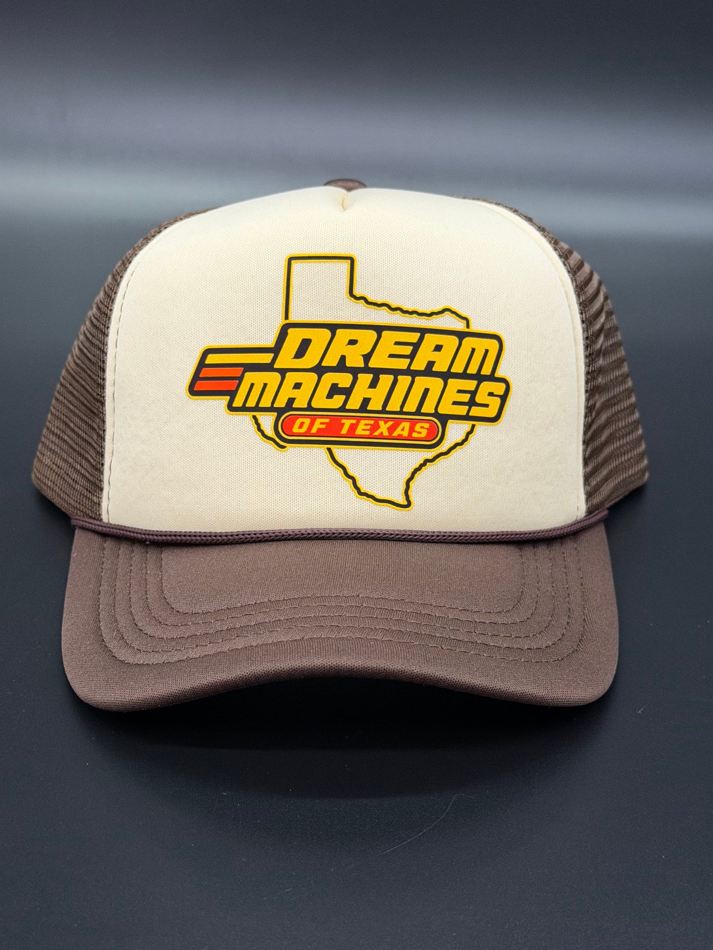 Khaki & Brown Foam Trucker Hat with Desert Racer Logo