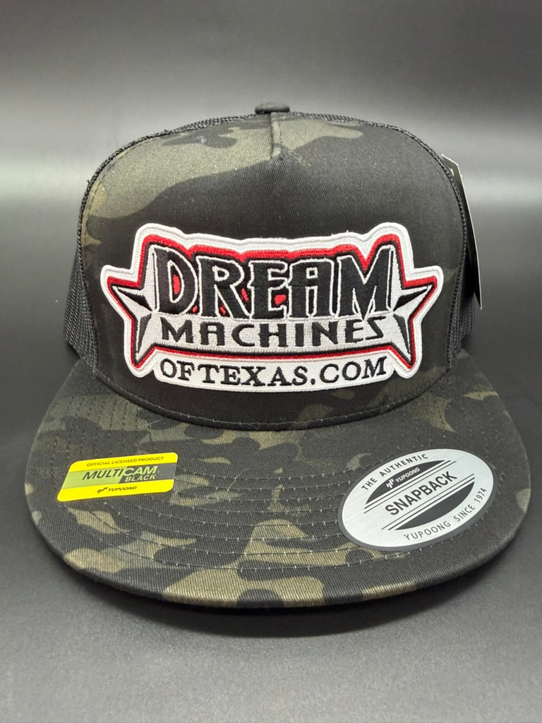 Black Camo Flat Bill Trucker Hat with Marquee Logo