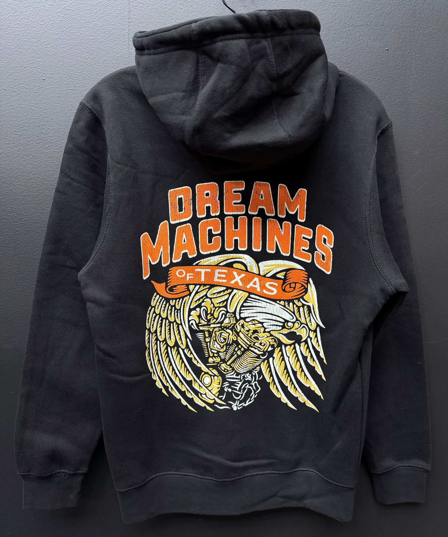 Black Zip-Up Hoodie with Engine of Freedom Graphics