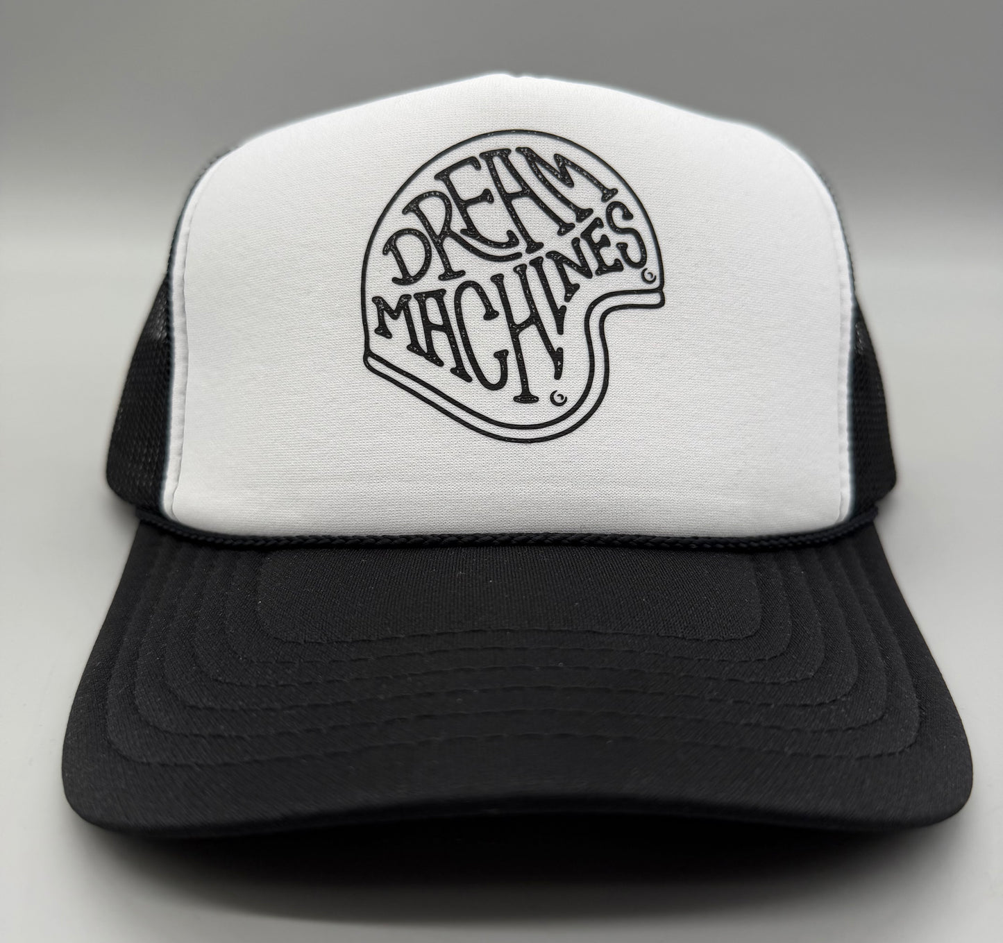 Black & White Trucker Hat with Helmet Logo