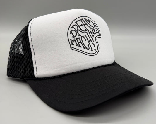 Black & White Trucker Hat with Helmet Logo