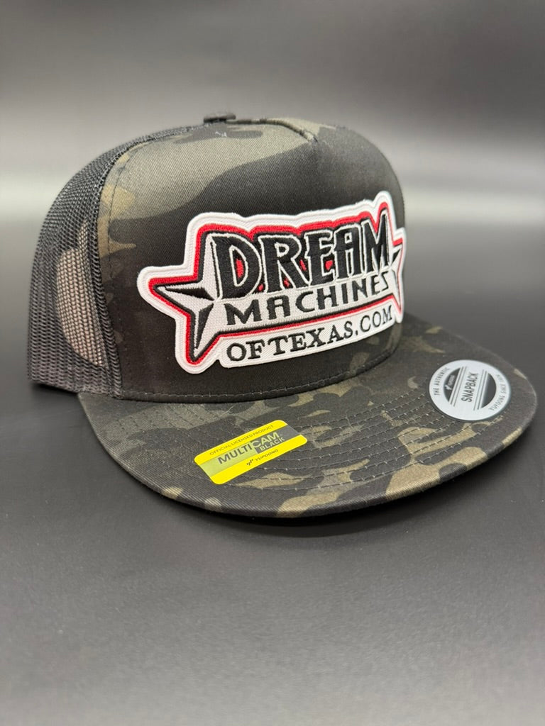 Black Camo Flat Bill Trucker Hat with Marquee Logo