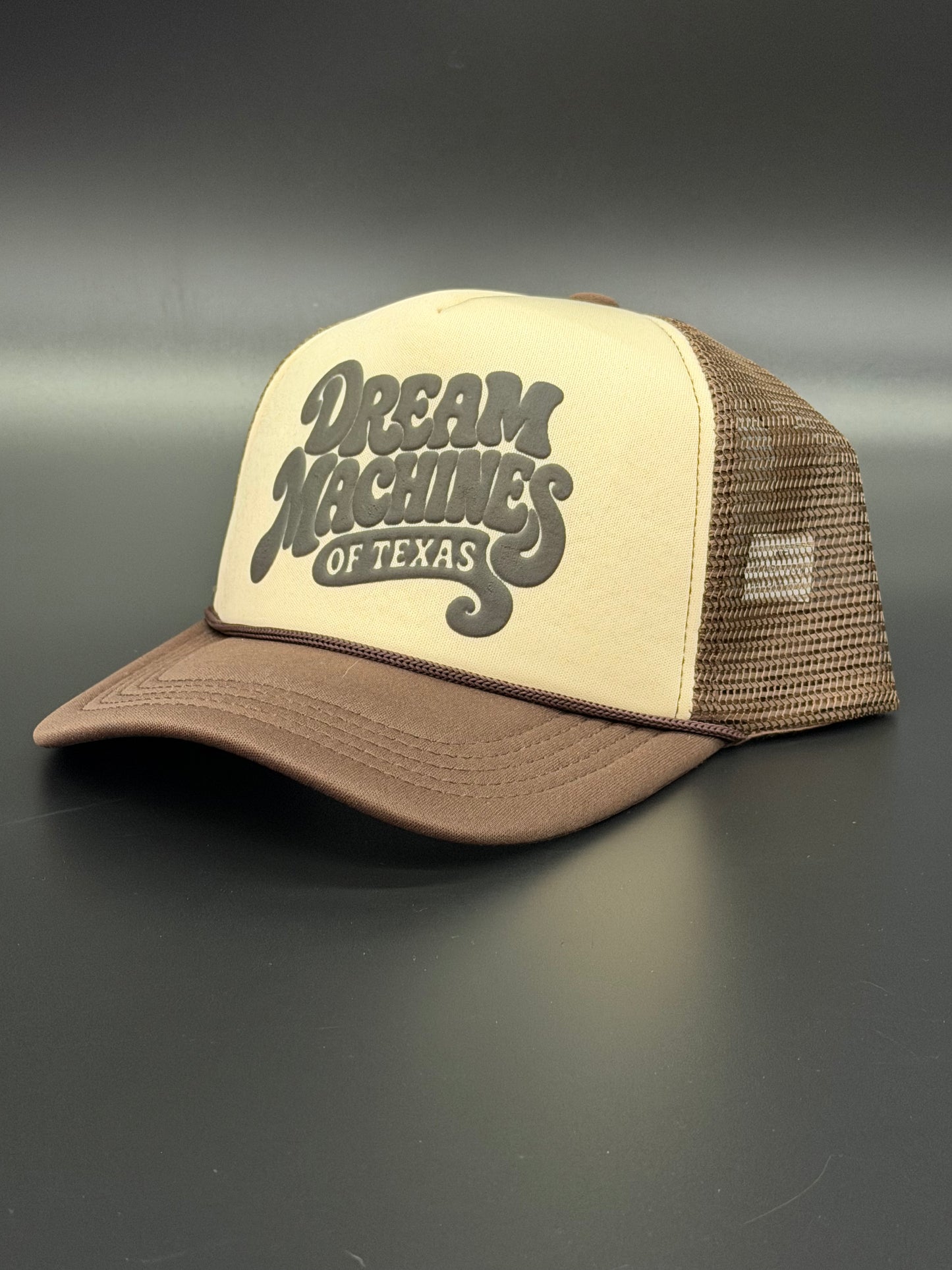 Khaki & Brown Foam Trucker Hat with Groovy Logo