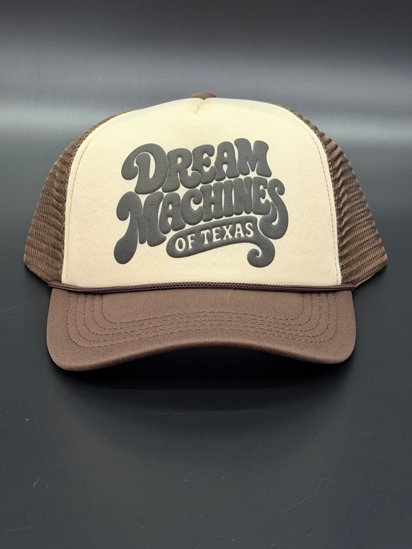 Khaki & Brown Foam Trucker Hat with Groovy Logo