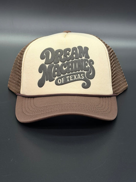 Khaki & Brown Foam Trucker Hat with Groovy Logo