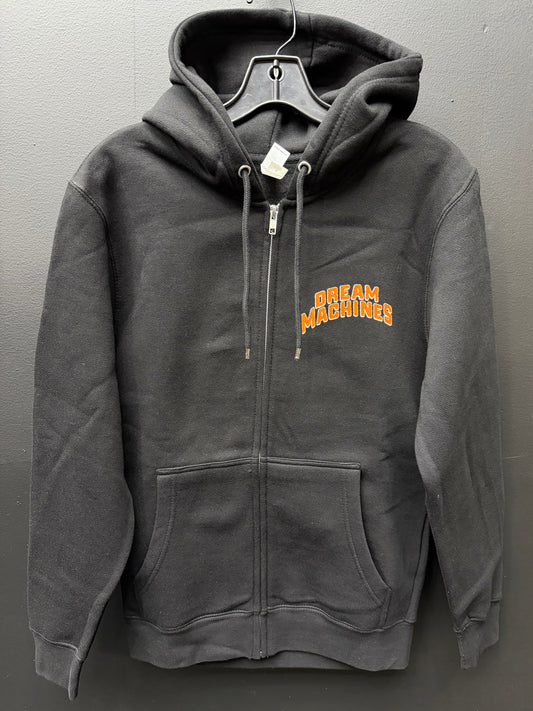 Black Zip-Up Hoodie with Engine of Freedom Graphics