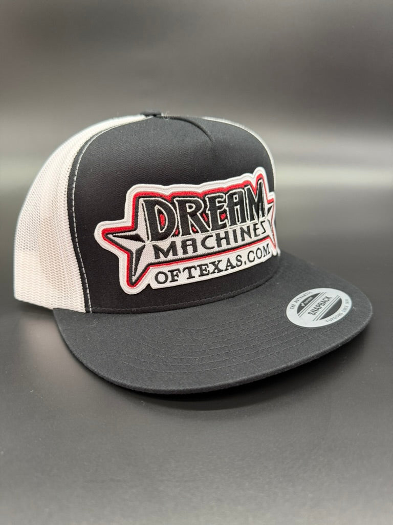 Black & White Flat Bill Trucker Hat with Marquee Logo
