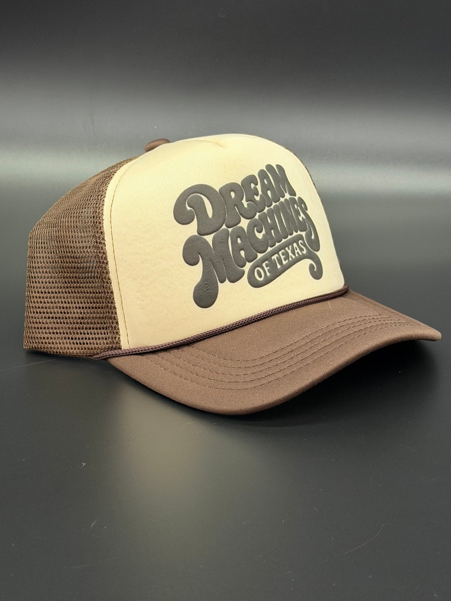 Khaki & Brown Foam Trucker Hat with Groovy Logo
