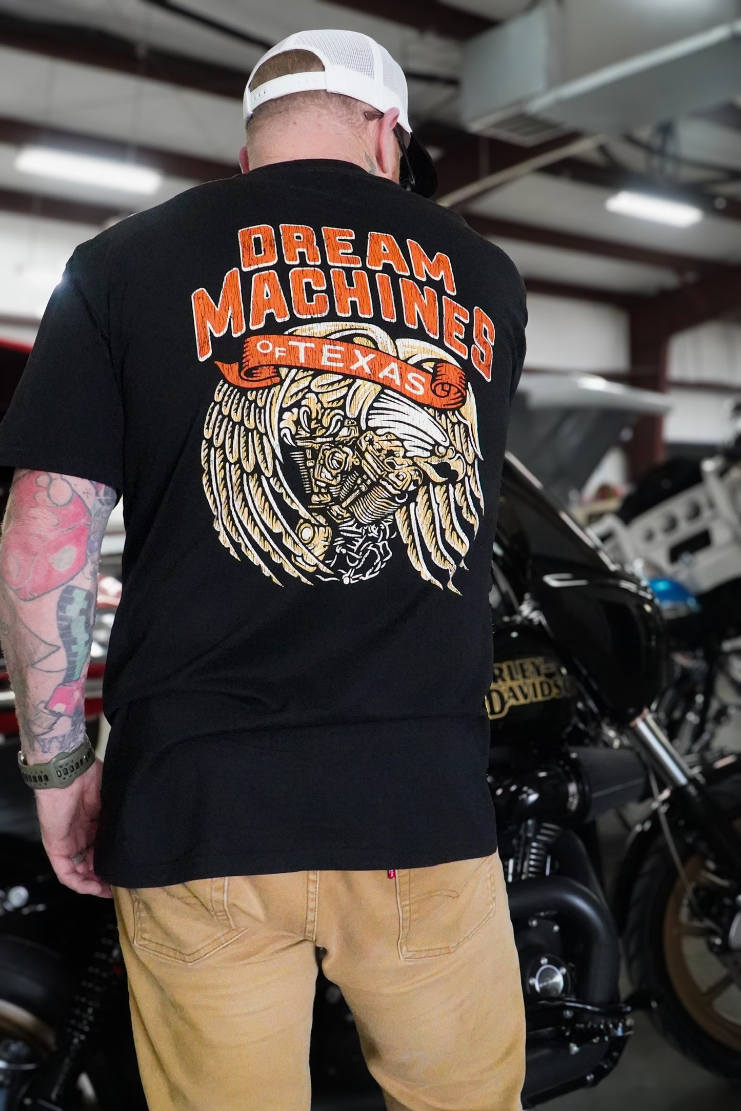 Black T-Shirt with Engine of Freedom Graphics