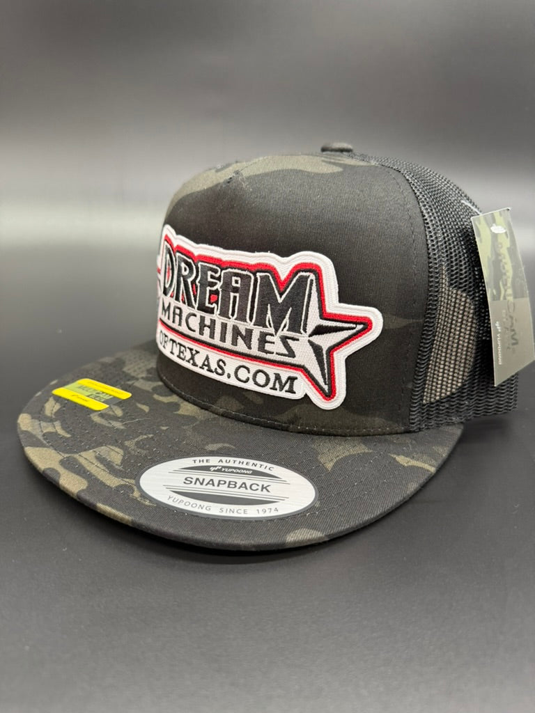 Black Camo Flat Bill Trucker Hat with Marquee Logo