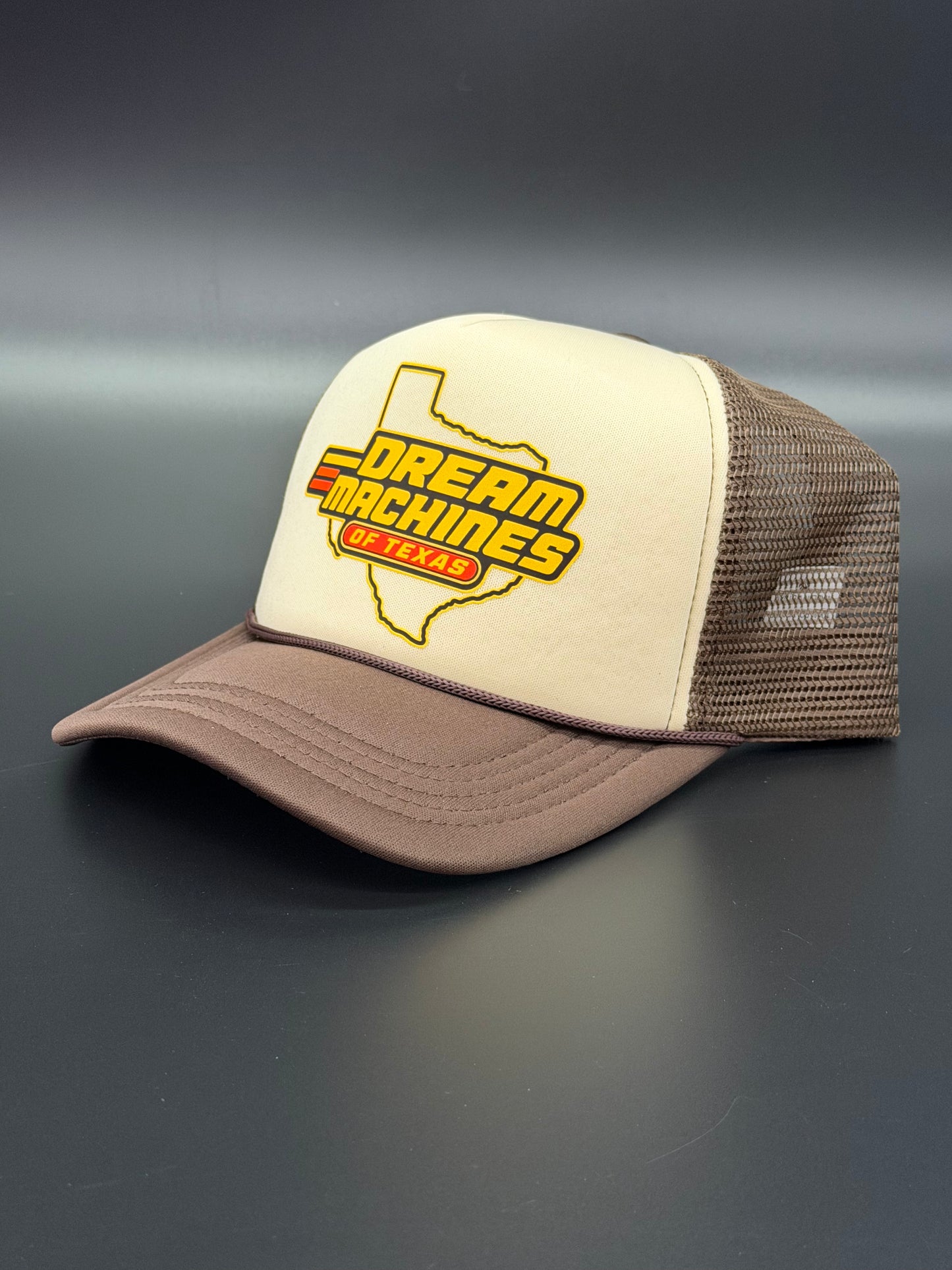 Khaki & Brown Foam Trucker Hat with Desert Racer Logo
