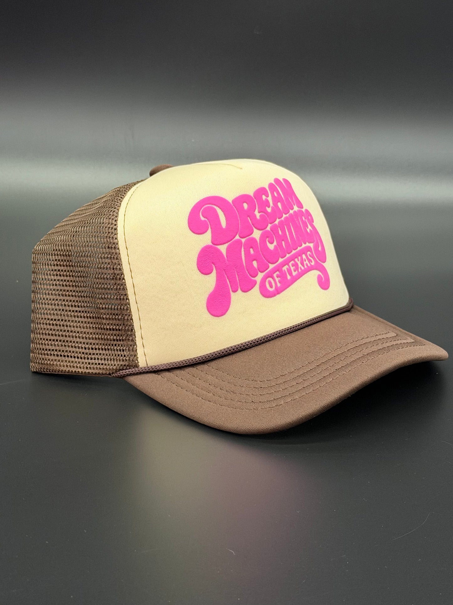 Khaki & Brown Foam Trucker Hat with Groovy Logo