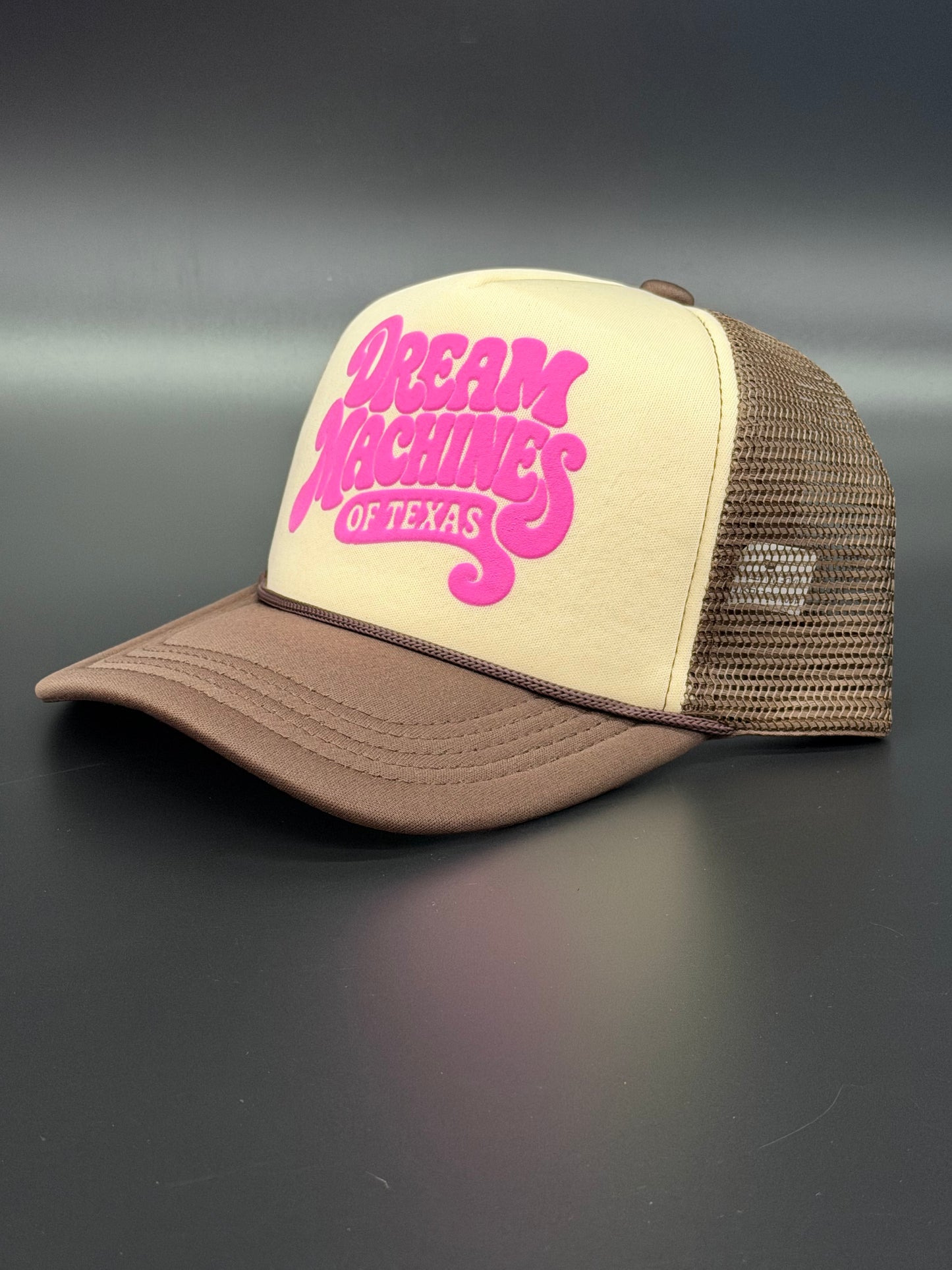 Khaki & Brown Foam Trucker Hat with Groovy Logo