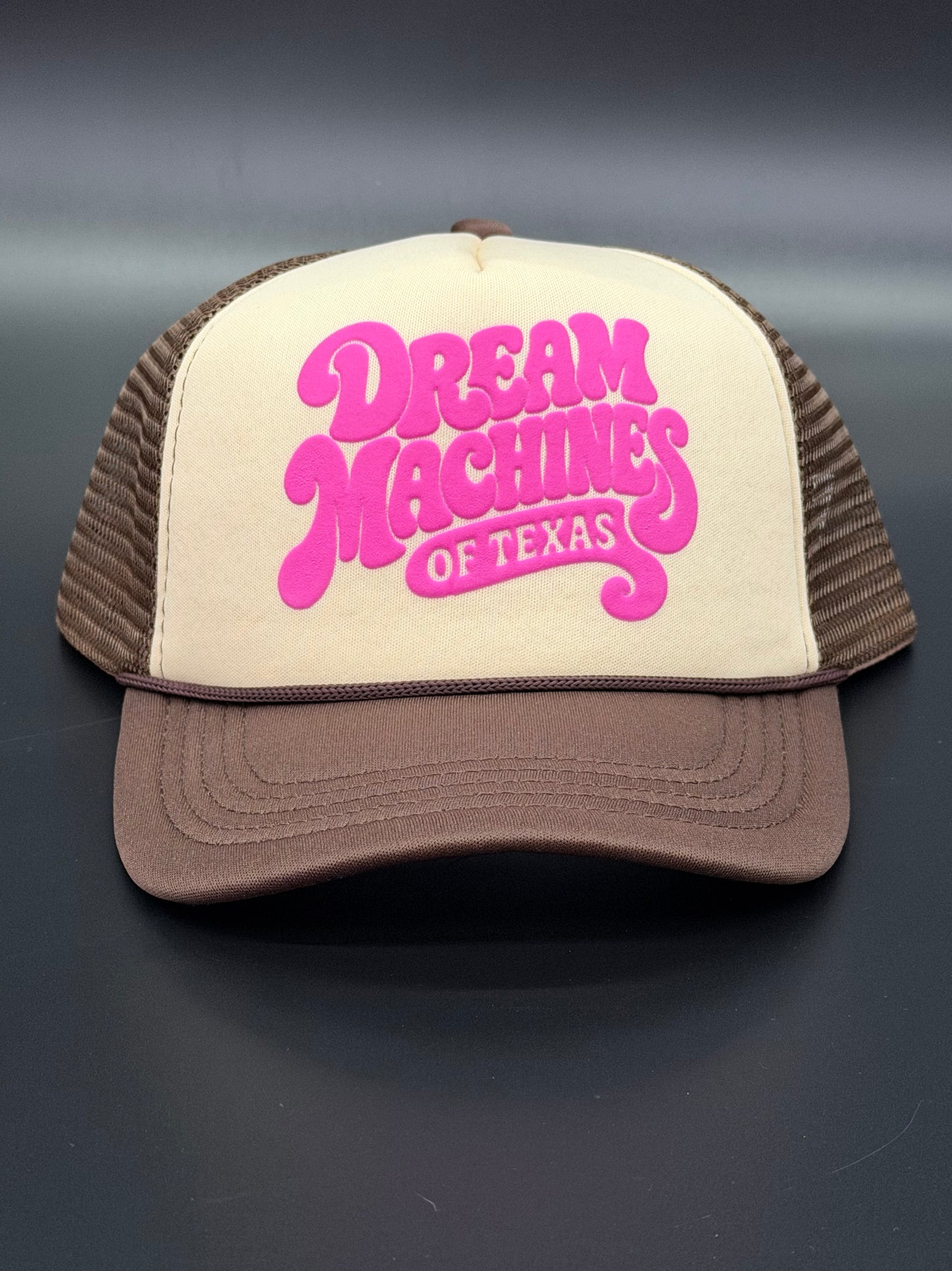 Khaki & Brown Foam Trucker Hat with Groovy Logo