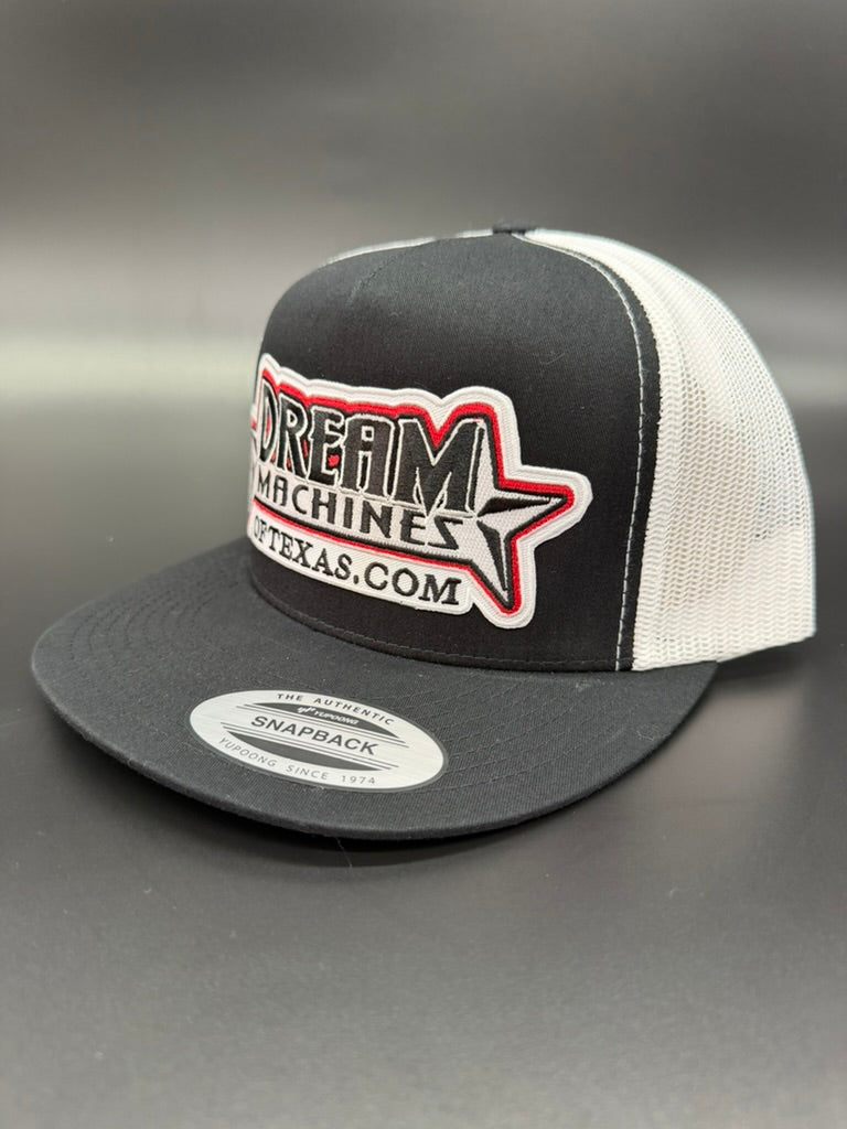 Black & White Flat Bill Trucker Hat with Marquee Logo