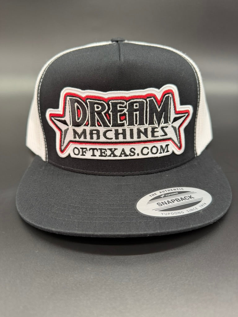 Black & White Flat Bill Trucker Hat with Marquee Logo