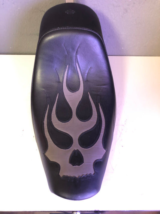 Brawler Solo Seat with Stitched Skull and Flame Graphics